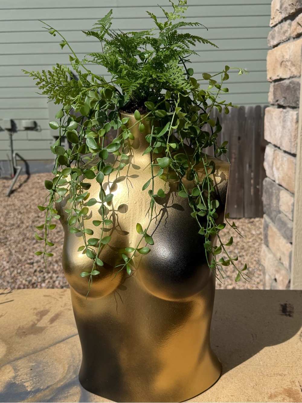 Decorative Female Torso Planter in Gold and Black